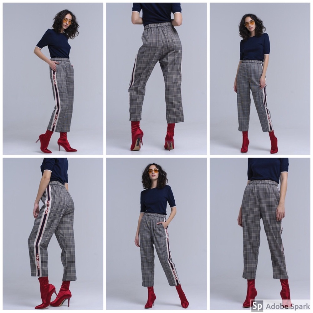 Navy Tartan Pattern Pants